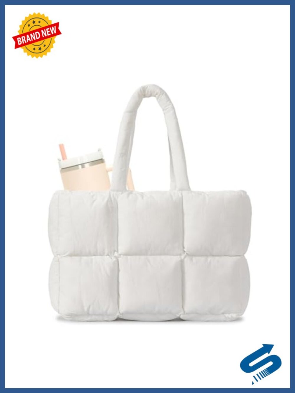 Puffer Tote Bag Quilted Nylon Large Shoulder Handbag with Tumbler Holder